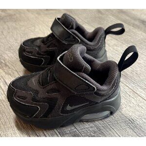Nike Air Max 200 Shoes Baby Toddler 4C Solid Black‎ Sneakers Athletic Hook Loop